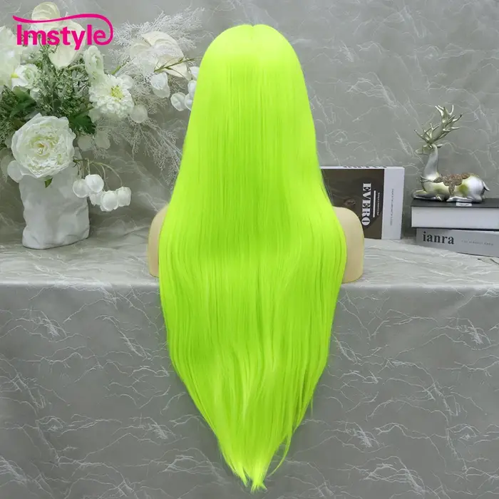 Imstyle – perruque longue verte fluorescente