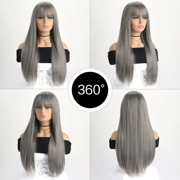 Perruque synthétique longue et lisse de 26 pouces pour femmes