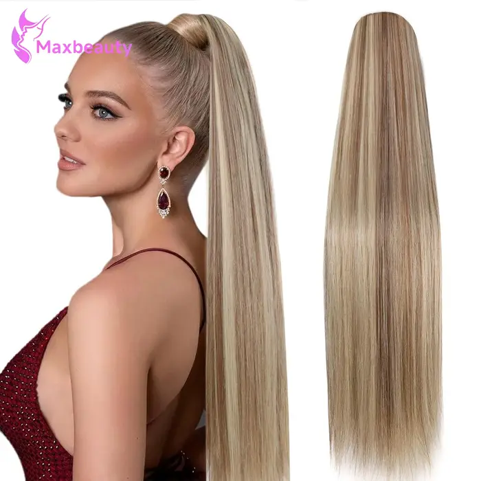 Extensions de queue de cheval longues blondes, couleur P8/613, avec cordon de serrage, extensions de