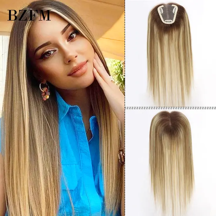 Toppers de cheveux humains européens avec clip de base en dentelle pour femmes