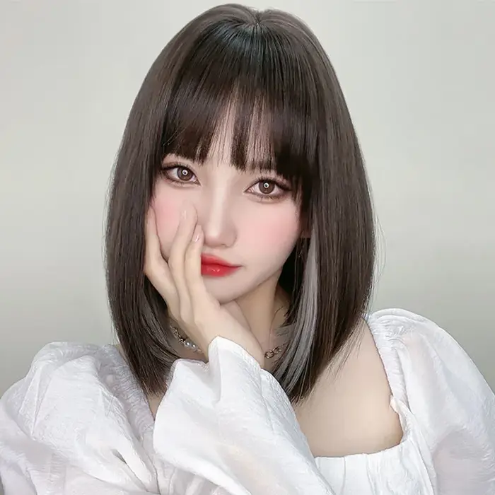 Perruque femme cheveux courts raides, effet ombré, couleur teintée, cheveux synthétiques en fibre de soie haute température, ensemble complet