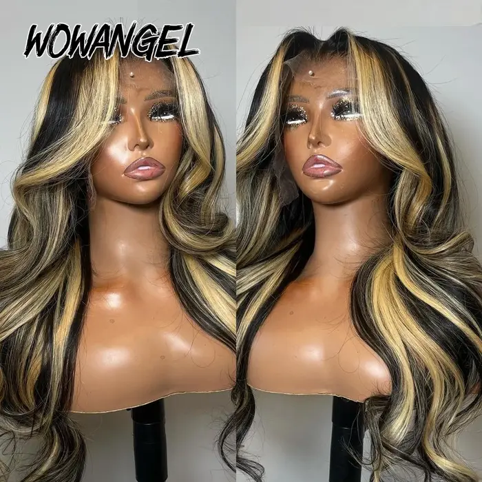 Wow Angel 1B27 Ombre mettre en évidence couleur 250% cheveux humains dentelle frontale perruques vag