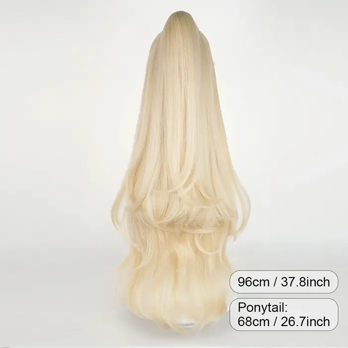 Perruques synthétiques longues ondulées blondes, partie centrale avec Clip queue de cheval, perruque moelleuse de Cosplay de jeu animé pour fête quotidienne