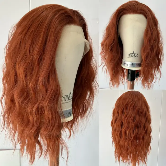 Perruque Bob synthétique courte ondulée rouge cuivre pour femmes