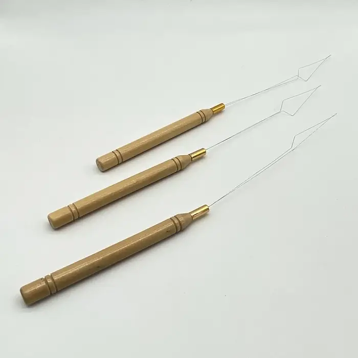 Extra Love 20 pièces Nouvelles aiguilles à boucle avec manche en bois pour extensions de cheveux