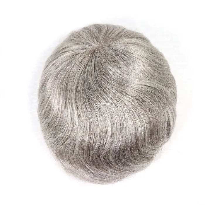 # 580 toupet de cheveux humains pour hommes argent gris postiche pour hommes Fine Mono avec système