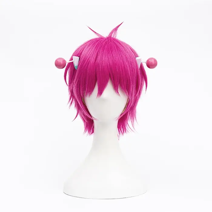 Perruque de Cosplay synthétique rose courte avec épingles à cheveux + bonnet