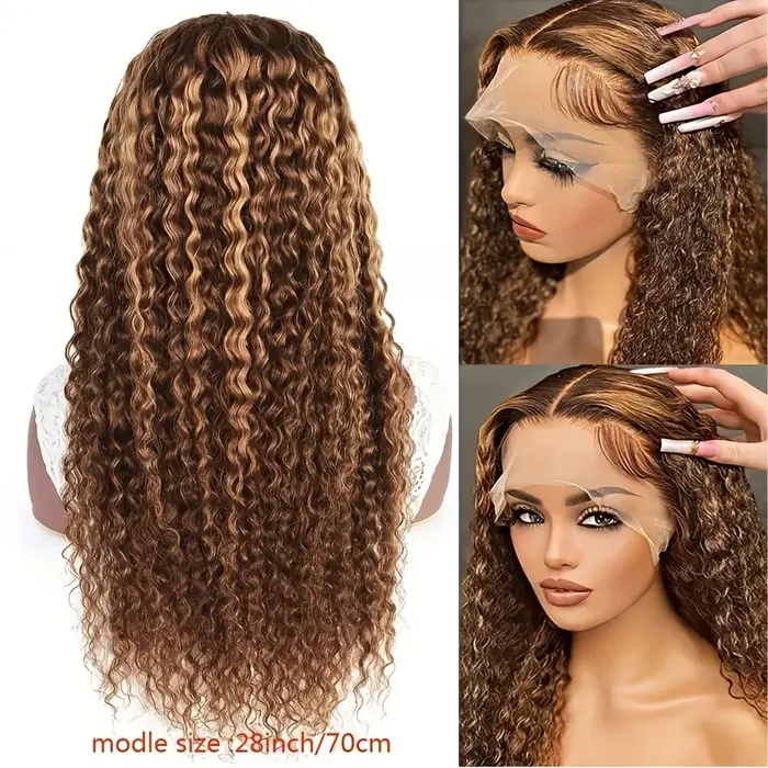 Perruques Lace Front en Cheveux Humains 30-40 Pouces 13x4/13x6 HD P4/27 Blond Miel Ombré Deep Wave P