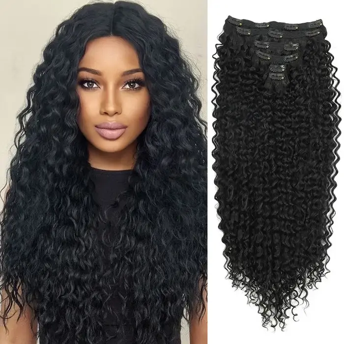 Extensions de cheveux synthétiques à clipser pour femmes, cheveux crépus bouclés, super longs, vague