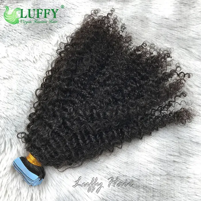 Extensions de cheveux humains bouclés crépus à bandes adhésives