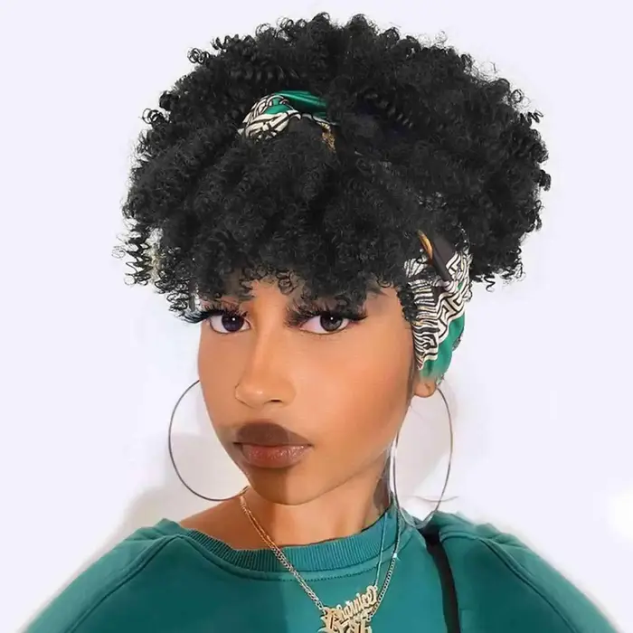 Perruque Afro bouclée crépue pour femmes, perruques synthétiques courtes avec bandeau attaché, perru