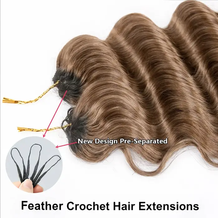 Extensions de cheveux humains au crochet 15A Honey Brown Deep Wave, pré-séparées, cheveux brésiliens