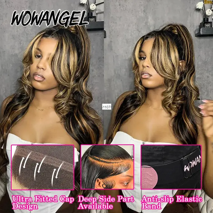 Perruque Lace Front Wig Body Wave brésilienne naturelle, cheveux humains, pre-plucked, sans colle, b