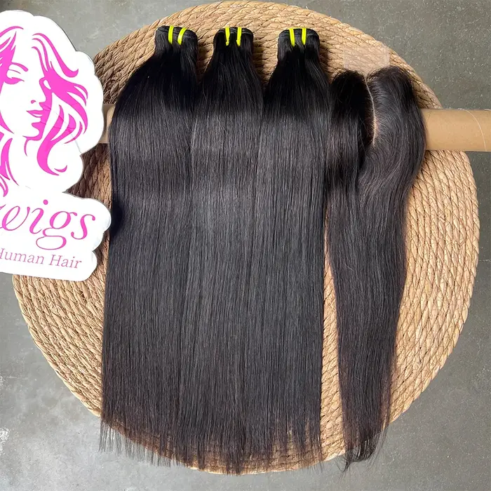 Extensions de cheveux humains vierges vietnamiens 100% naturels, lisses comme des baguettes, avec cl