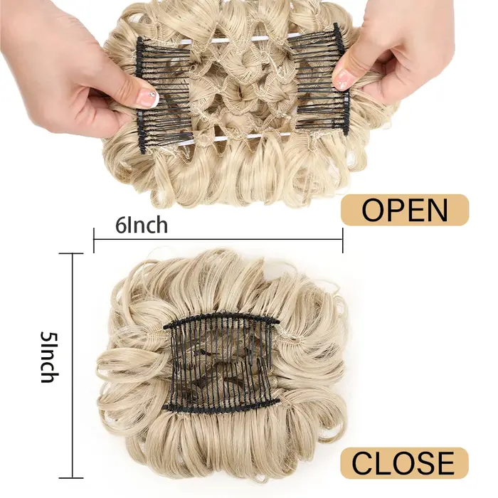 Extension de Chignon synthétique courte et bouclée avec peignes faciles à étirer