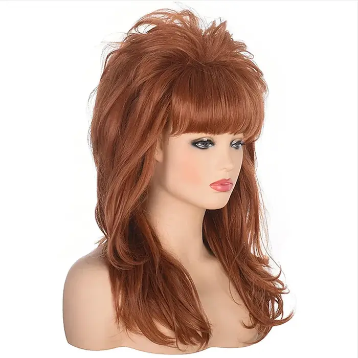 HAIRJOY 80s femmes Peggy Bundy ruche perruque longue ondulée cheveux synthétiques perruques pour femme au foyer marié Vintage Costume Cosplay Halloween