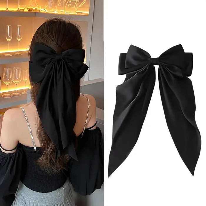 Pince à Cheveux Élégante en Satin de Couleur Unie pour Fille