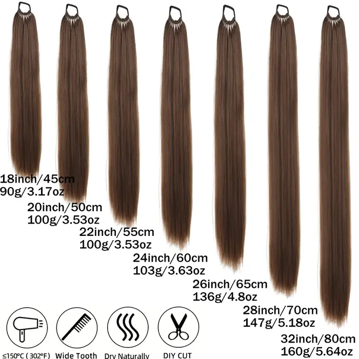 Queue de Cheval Synthétique Longue et Droite Ultraviolette, Bandeau, Corde artificiel astique, 18 Po