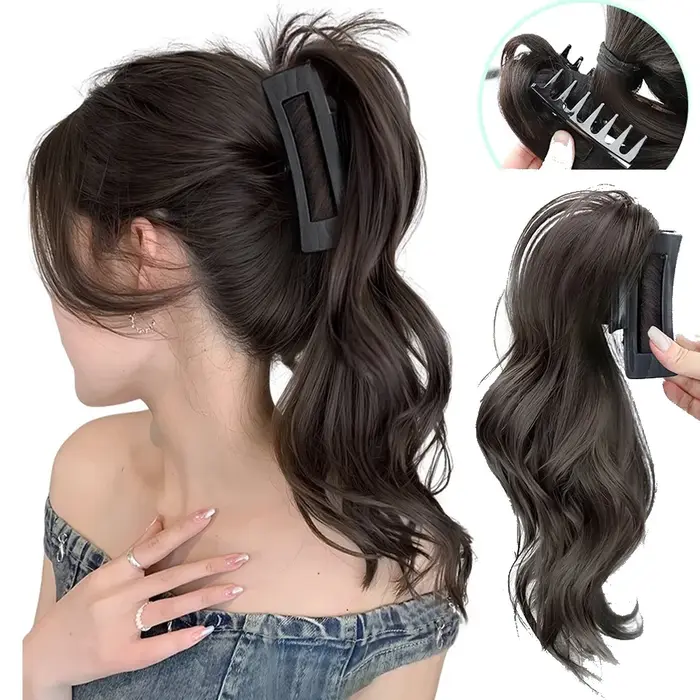 Perruque synthétique longue et bouclée, queue de cheval haute, Extensions capillaires élégantes pour