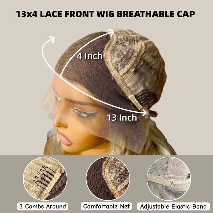 Perruques Lace Front Blondes Ombrées à Racines Foncées pour Femmes, Courtes, Ondulées, en Fibre Rési