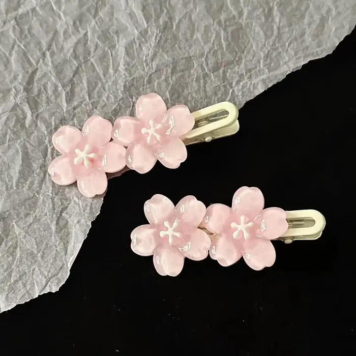 Pinces à cheveux en gelée de fleurs de cerisier, épingles à cheveux à fleurs roses et bleues pour fi