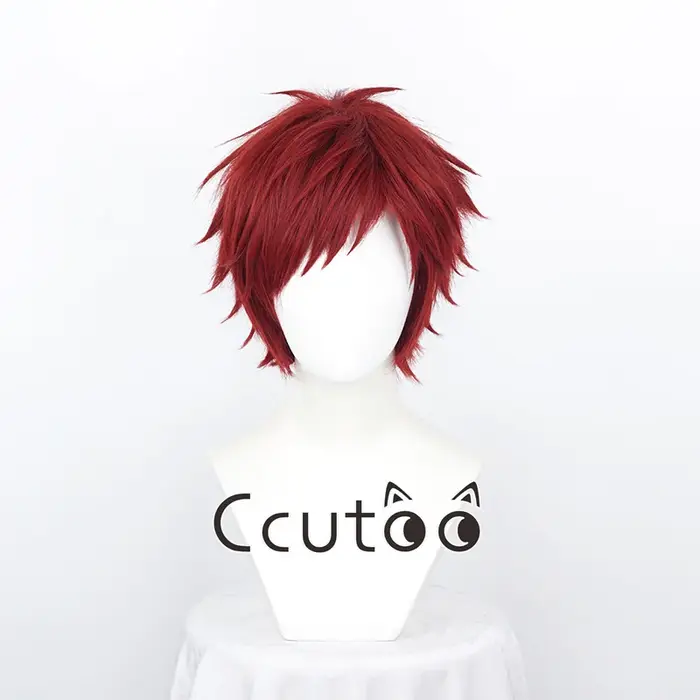 Gaara-Perruque Cosplay Rouge Foncé Courte pour Homme