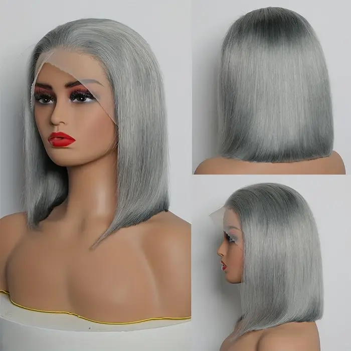 Perruque Bob Grise en Cheveux Humains