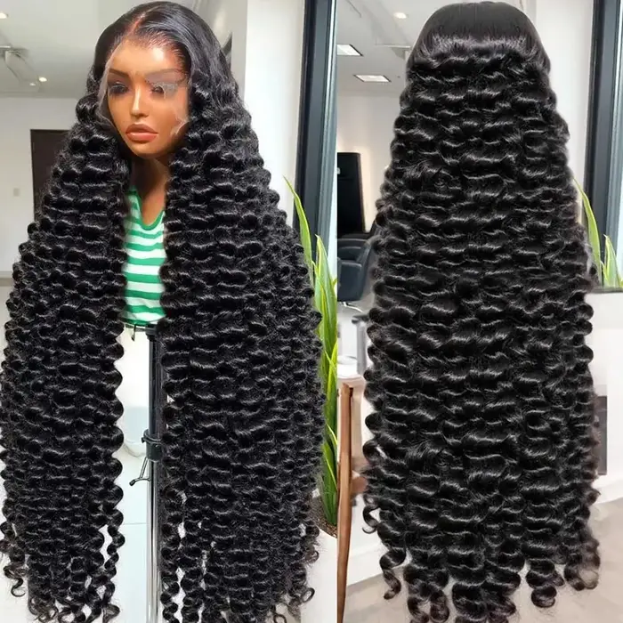 Perruque Lace Front Wig naturelle bouclée, Deep Wave, 13x4, 13x6, HD, pre-plucked, densité 200%, 5x5