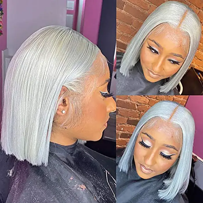 Perruque Bob Grise en Cheveux Humains