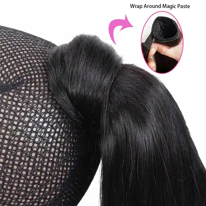 Extensions de cheveux brésiliennes pour femmes noires, queue de cheval à clipser, en cheveux humains lisses, à enrouler avec cordon de serrage