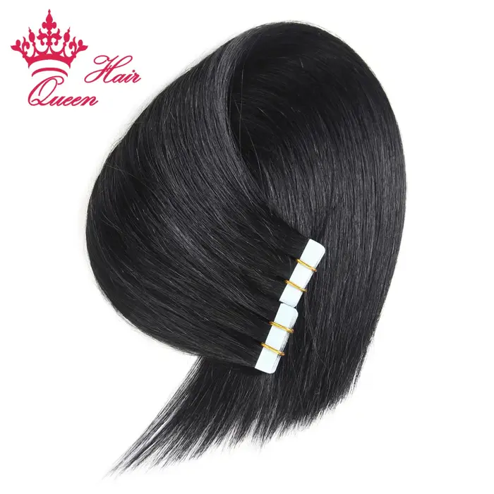 Queen Hair Official PU Tape In Hair Skin Weft Hand Tied PU Adhesives Raw Human Hair Extensions Invis