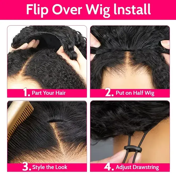 Perruque sans colle 250% en cheveux humains, afro bouclés crépus, avec bandeau, mise à niveau 3 en 1