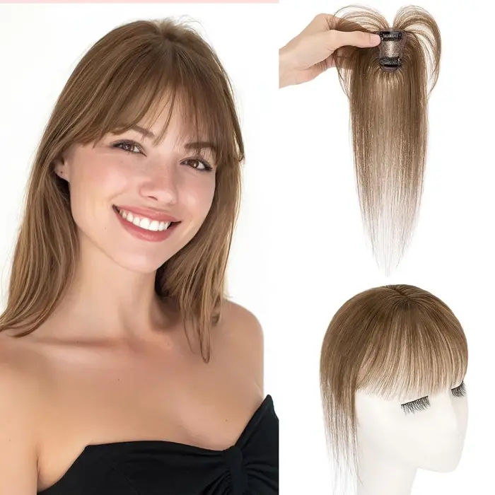 Clips en frange vrais cheveux humains 3D 360 ° Cover Air Bangs – postiches légères pour femmes