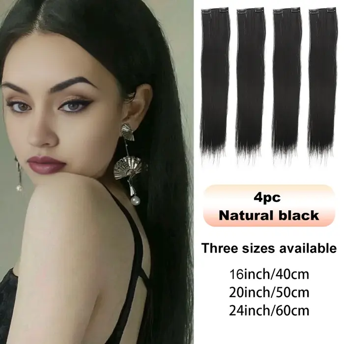 Extensions capillaires synthétiques lisses quatre pièces pour femmes, 4 pièces, 16 pouces/20 pouces/