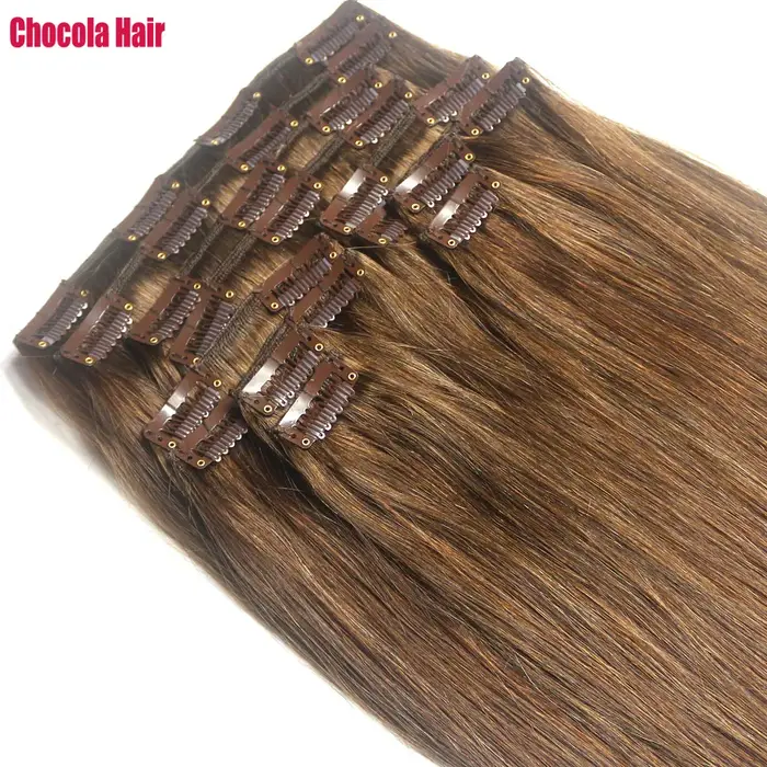 Chocola Clip en 100% Extensions de cheveux humains brésiliens Remy pleine tête 16 "-28" 12 pièces en