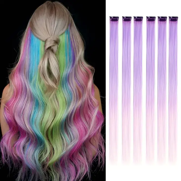 Extensions capillaires synthétiques à reflets colorés pour filles