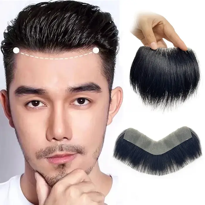 100% cheveux humains hommes PU V boucle avant toupet soigneusement pruneau naturel délié perruques R