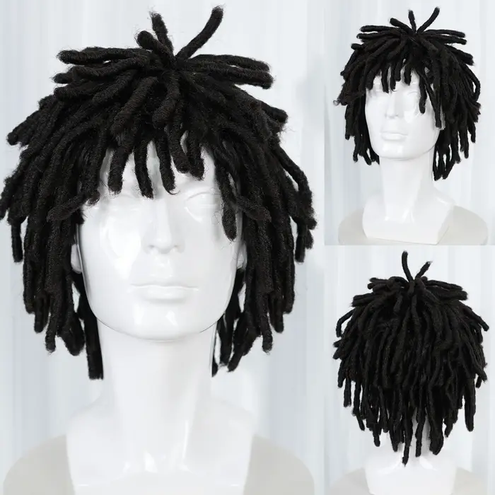 Perruque synthétique courte noire à dreadlocks pour hommes – Coiffure Locs texturée élégante et authentique pour la mode