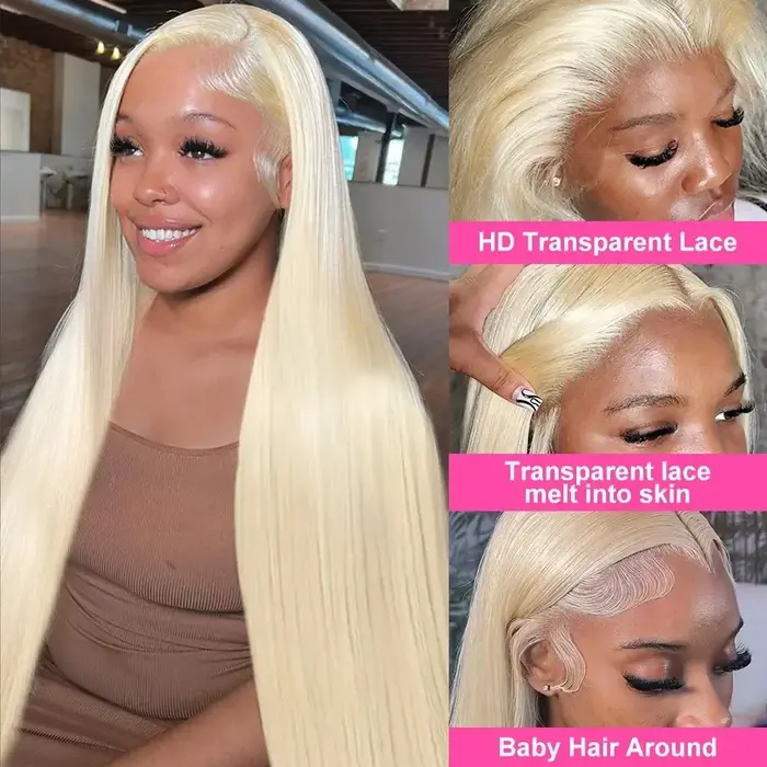 250% densité HD Transparent 613 Blonde droite 13x6 dentelle avant perruques de cheveux humains pour 