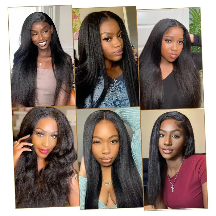 Perruques en cheveux humains lisses Yaki sans colle pour femmes, densité 180, pré-coupées, perruque 