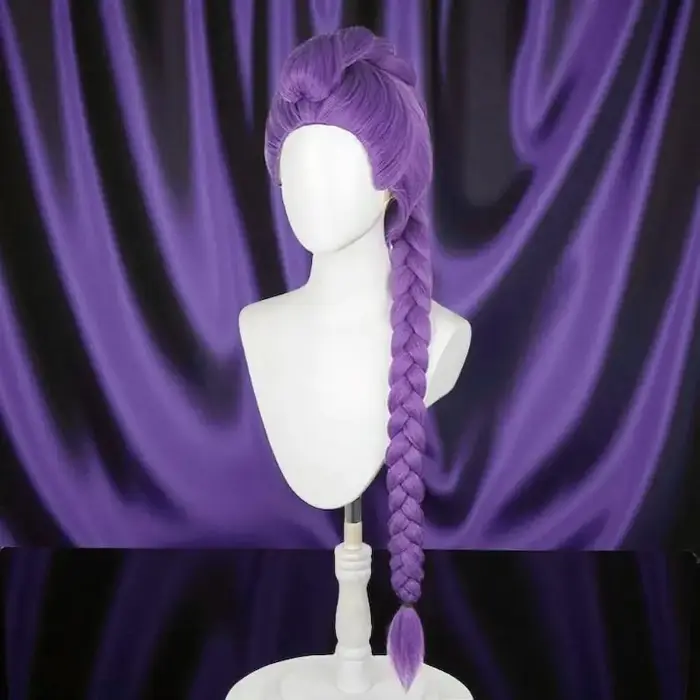 Perruque de cosplay : soie tressée violette résistante à la chaleur, réglable