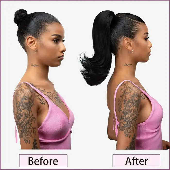 Extension de cheveux queue de cheval courte noire avec cordon pour femmes noires