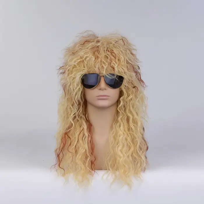 Perruque bouclée noire pour hommes avec frange – Cheveux synthétiques ondulés naturels pour cosplay,