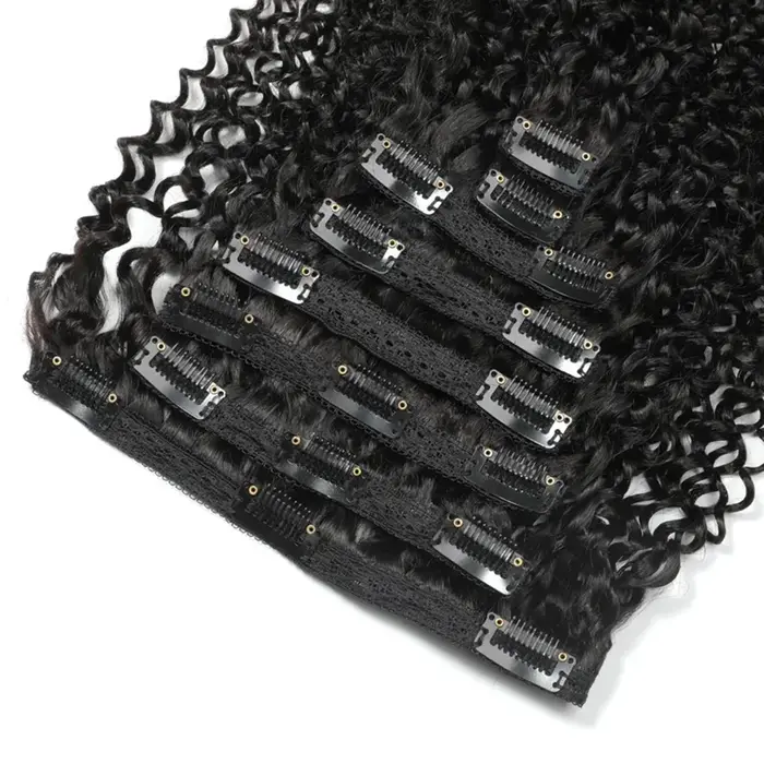 Afro crépus bouclés pince dans l'extension de cheveux cheveux vierges brésiliens 4B 4C Afro crépus bouclés vrais cheveux humains Double trame pour les femmes noires