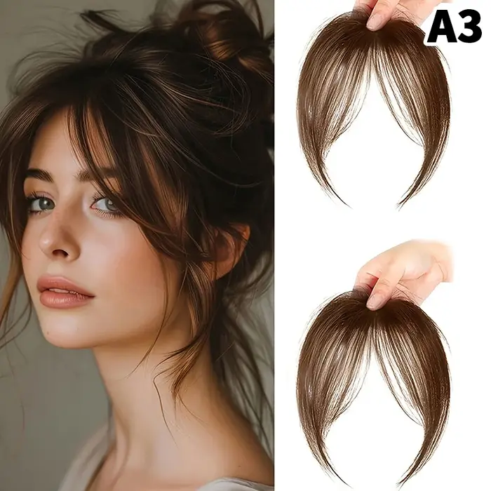 Perruque naturelle avec frange, extensions de cheveux synthétiques volumineuses, postiches à clipser