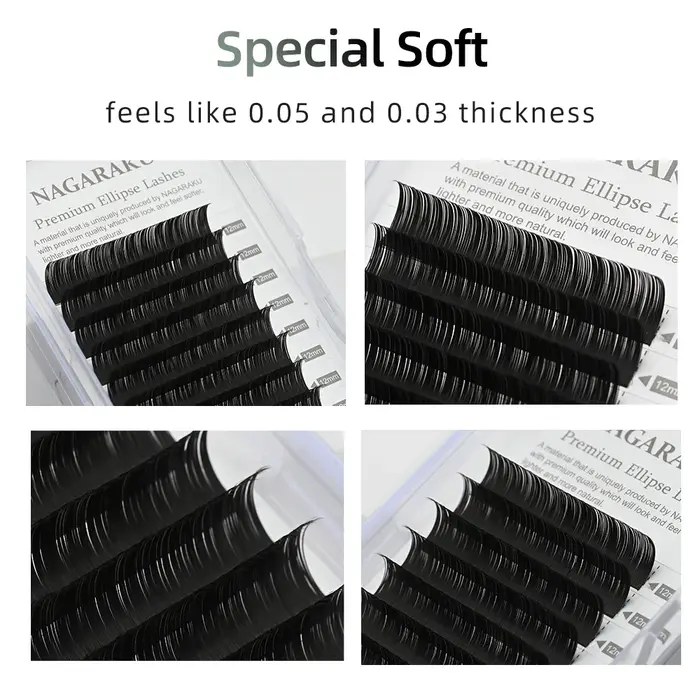 NAGARAKU gris charbon Ellipse Extension de cils 10 plateaux Lot 12 lignes Super doux naturel Premium
