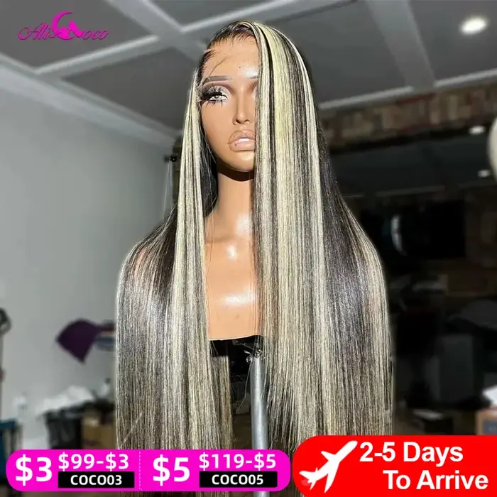 Mise à niveau 1B 27 mettre en évidence 13X4 13x6 dentelle frontale perruques de cheveux humains 180%