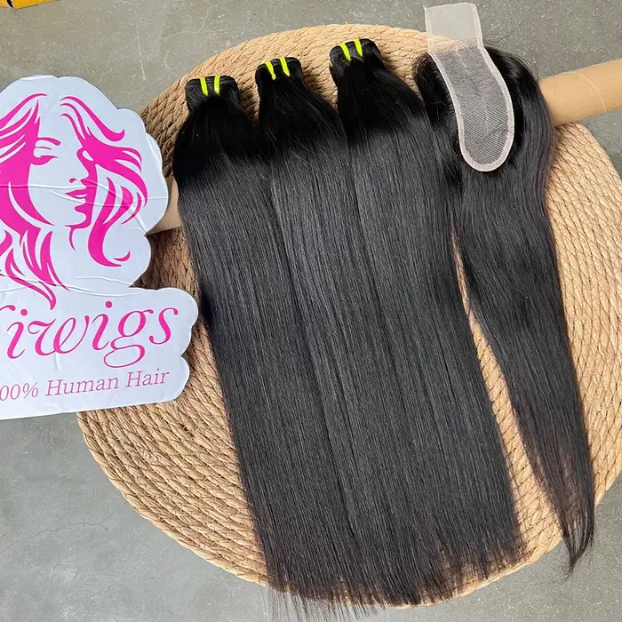Extensions de cheveux humains vierges vietnamiens 100% naturels, lisses comme des baguettes, avec cl