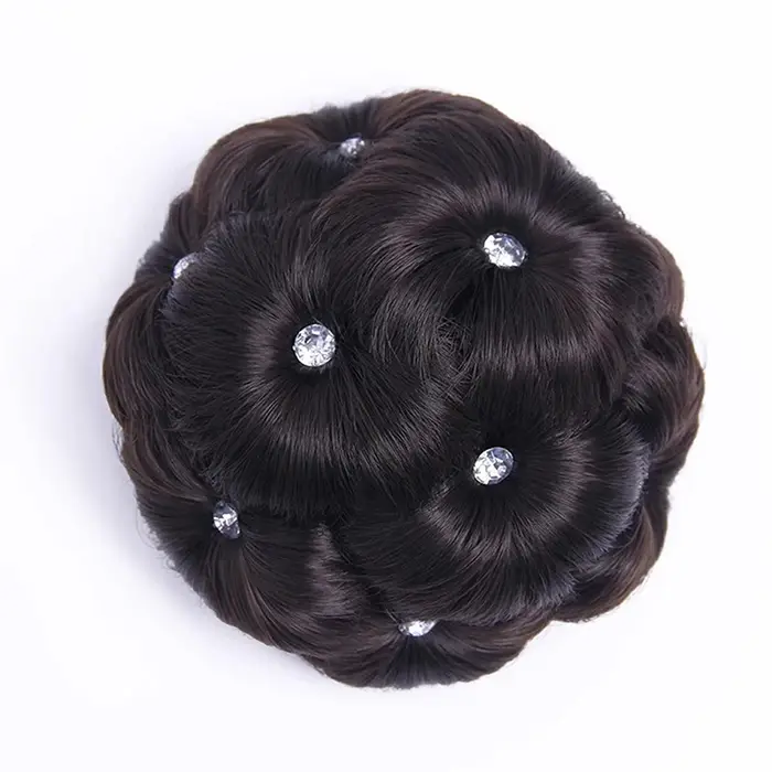 Chignon synthétique avec strass colorés et brillants pour femme, pince à cheveux en forme de bourgeo