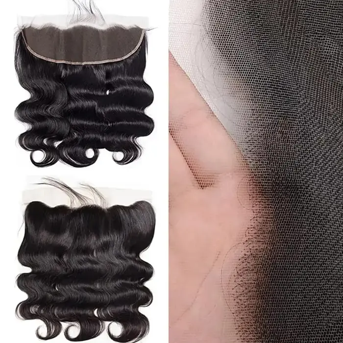 Gros lâche vague de corps paquet ajouter fermeture 13*4 frontale HD Transparent dentelle